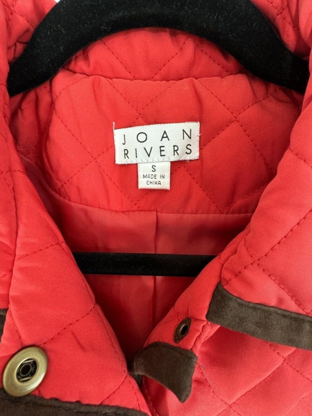 Joan Rivers Womens Red Quilted Jacket With Brown Trim Small Snap Closure Pockets - Picture 2 of 6